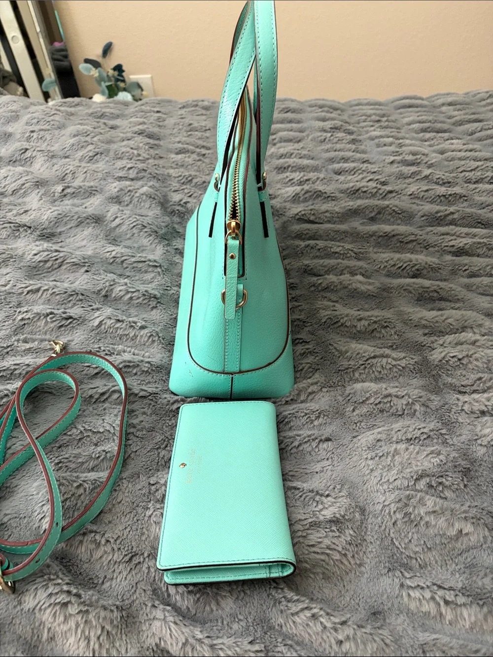 kate spade mint green dome satchel with matching wallet